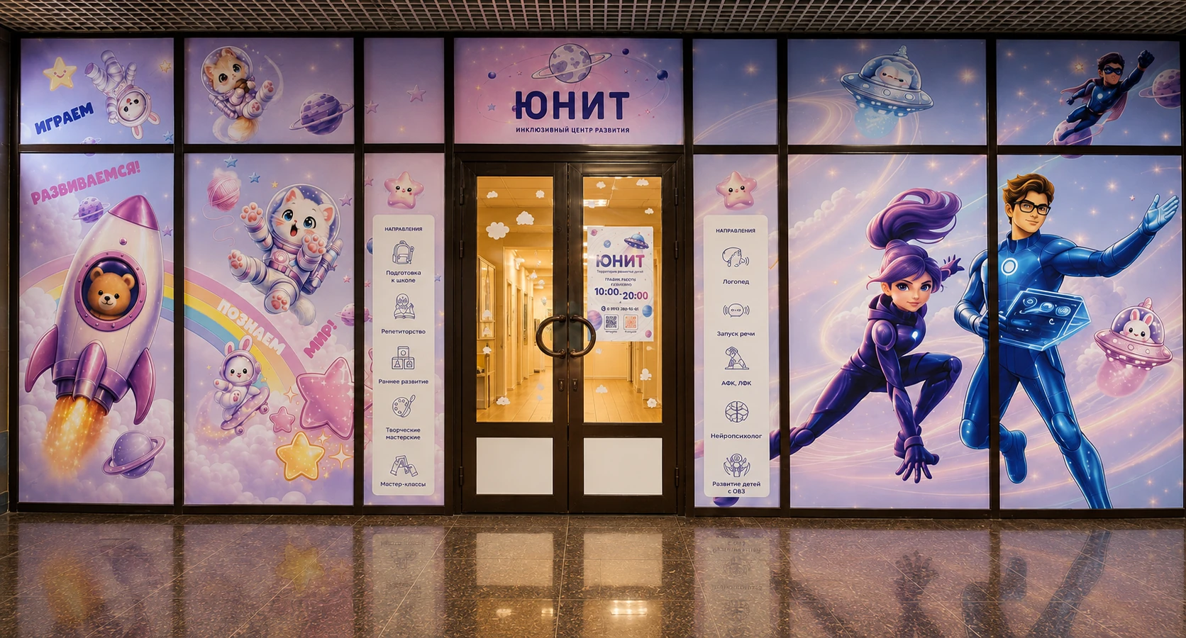 Готовое оформление фасада детского центра ЮНИТ