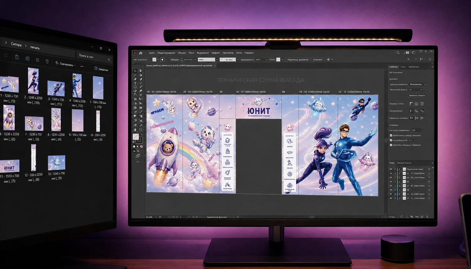 Техническая развёртка фасада ЮНИТ в Adobe Illustrator